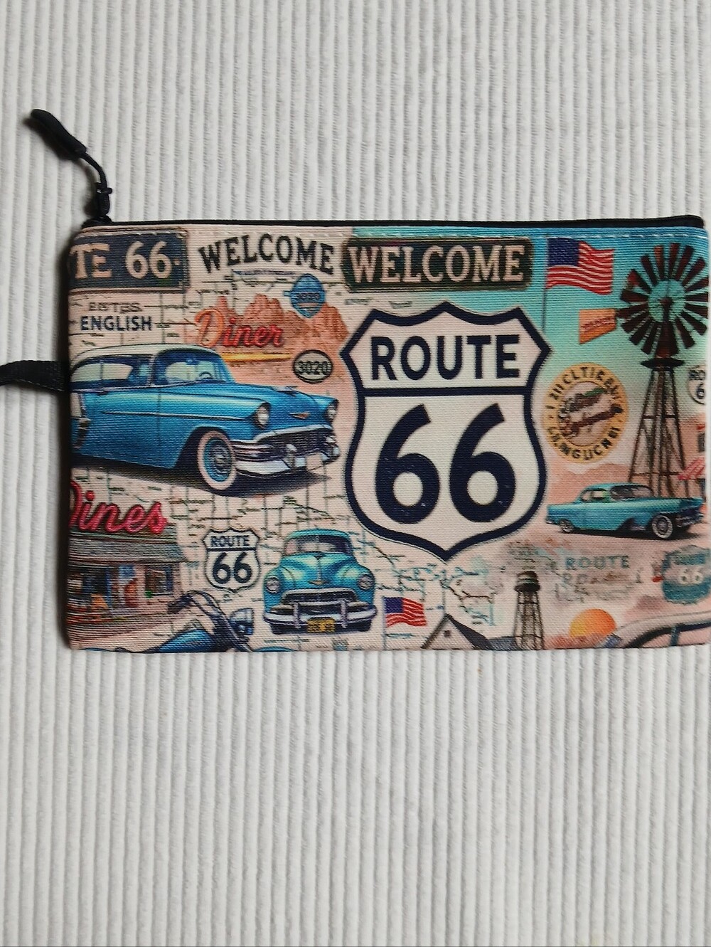 Route 66 Vintage Americana Zipper Pouch Pencil Case Cosmetic Makeup Travel Bag